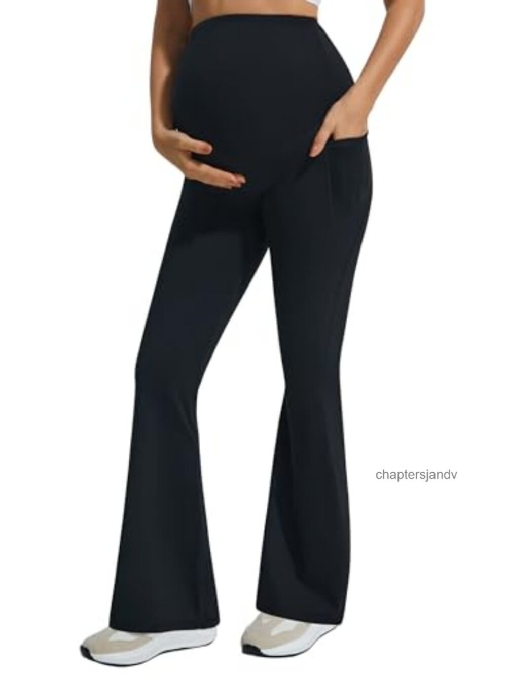 Maternity Flare Leggings Over Belly Side Pockets Pregnancy Yoga Pants